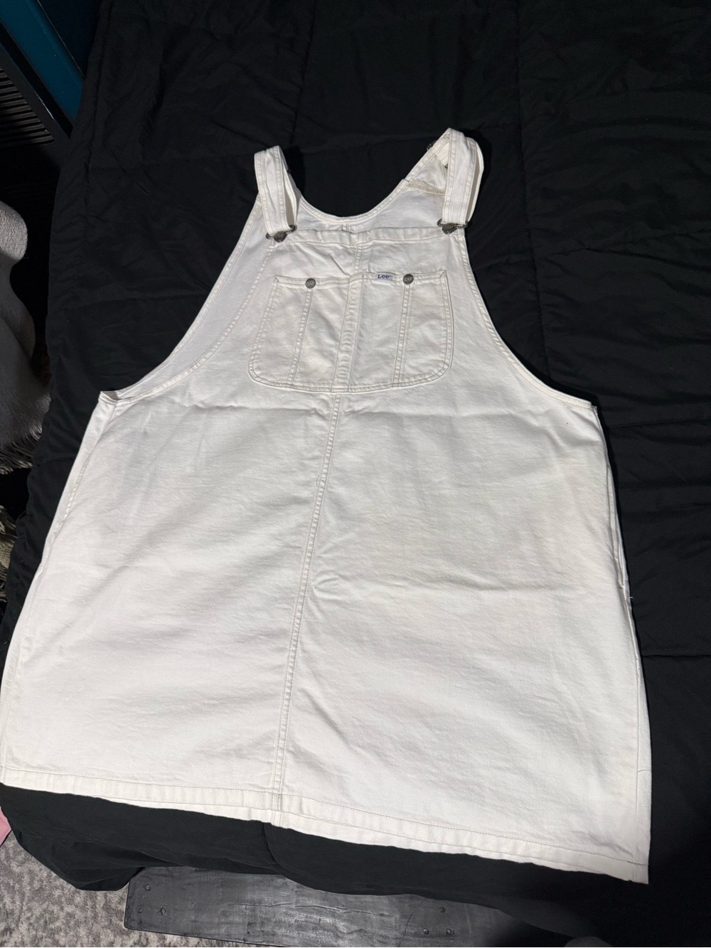 Lee White Denim Overall Dress with Blue Logo Patch